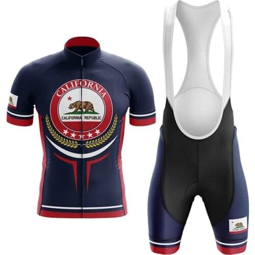 CALIFORNIA Republic V3 Cycling Jersey Set Maillot Ciclismo Hombre Short Sleeve Bike Clothing Bib Shorts Gel Breathable Pad MTB
