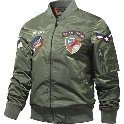 MA1 Bomber Jacket Men Embroidery Military Pilot Coat Long Sleeve Hiphop Stand Collar Jackets Streetwear 2021 Autumn Winter