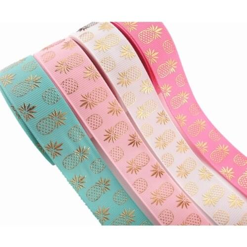 17102524,New arrival 7/8" (22mm) 10 yards/lot hot gold pineapple printed grosgrain ribbons cartoon ribbon DIY handmade materials