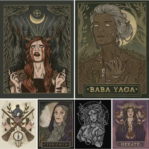 Medusa And Baba Yaga Witch Element Art Wall Painting Forest Wizard Posters And Prints Decoration For Living Room Wall Art