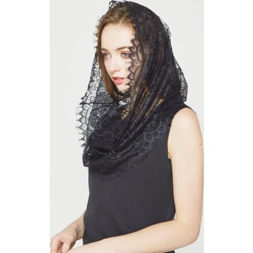 Fashion High Quality lace cape Black Eyelash scarf Trimming hijab chantilly Head Scarves women lace shawls