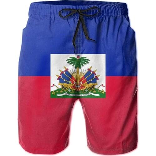 Mens Shorts Haiti Flag Quick-Dry Swim Trunk, Mens Swim Shorts with Mesh Lining