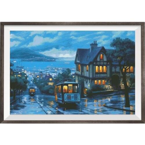 Midnight Street Scenery Counted Cross Stitch Kits 11CT 14CT DIY Handmade Printed Canvas Embroidery Sets Home Fun Crafts Painting