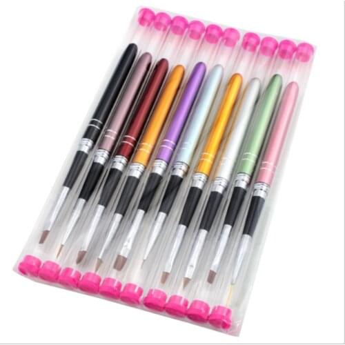 10Pcs/lot Nail Art Brush Set 10 Colors Copper Handle Design Polish Nylon UV Gel Painting Nail Brushes / by dhl 50sets