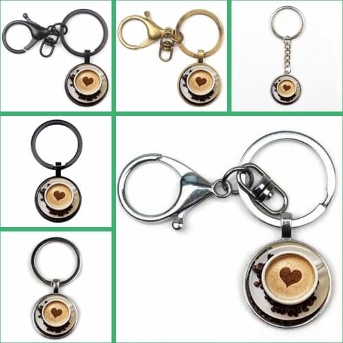 2019 New Fashion Cappuccino Pendant Heart-shaped Coffee Hot Chocolate Art Jewelry Girl Glass Cabochon Pendant Key Chain Gifts