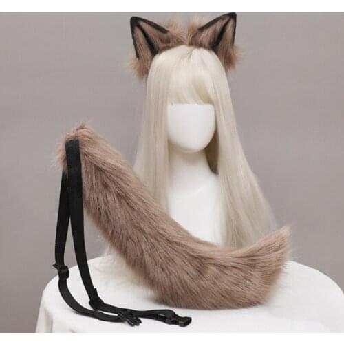 Lolita Plush Hair Hoop Wolf Ears Headwear Tail Set Furry Hairband Cute Headpiece Anime Fancy Dress Cosplay Accessories
