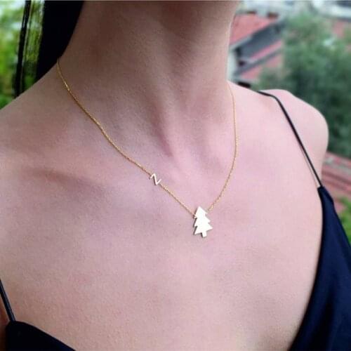 Christmas Tree necklace Girls Women Stainless Steel A -Z Charm Custom Letter Alphabet Pendant Necklace Best Birthday Gift
