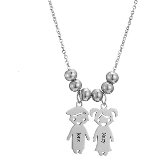 Custom Name Necklace Engraved Cute Boy Girl Pendant Personalized Stainless Steel Beads Necklace Daughter Son Couple Gift Jewelry