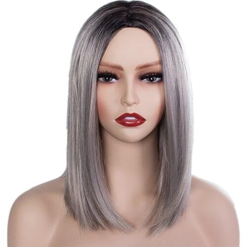 GURUILAGU Wigs for Women Synthetic Wig Straight Grey Short Bob Wig Heat Resistant Fiber Cosplay Wig Female Synthetic Hair