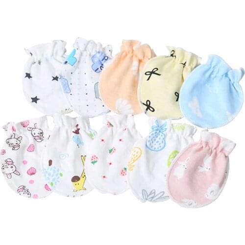 5Pairs Baby Gloves For Newborns 100% Cotton 0-3 Months Infant Anti-Grab Face Anti-Eat Hand Glove Cute Printed Newborn Baby Glove