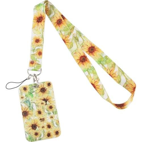 Sunflower Keychain Lanyard Work Card Holder Phone Neck Strap DIY Hang Rope Webbing Ribbon Mobile Accessories