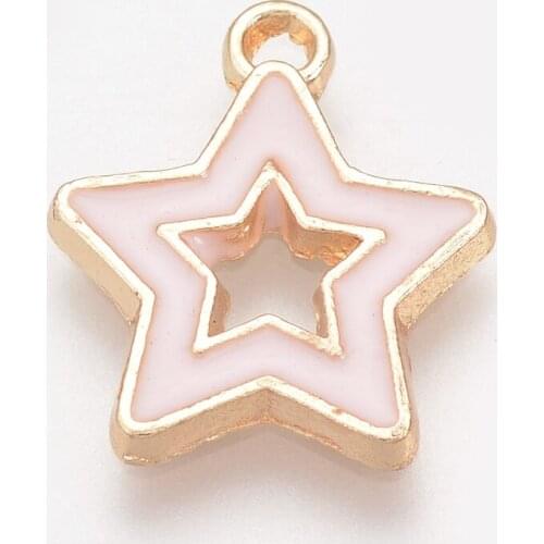 100pcs Small Star Shape Alloy Enamel Pendants Charm MistyRose for DIY Jewelry Making Bracelet Earring 16x14x1mm Hole: 1.5mm