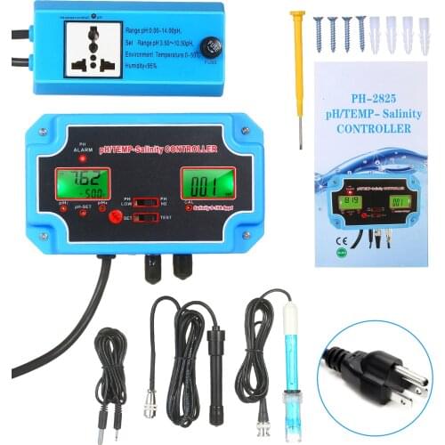 230V 3-in-1 pH/Salinity/TEMP Water Quality Detector pH/TEMP-Salinity Controller 14.00pH Value 0-199.9ppt Tester for Aquarium