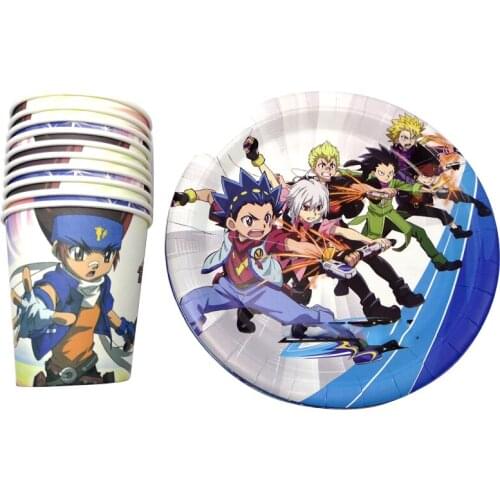 Happy Birthday Party Beyblade Theme Cups Kids Favors Plates Baby Shower Decoration Disposable Dishes Tableware Set 120pcs/lot