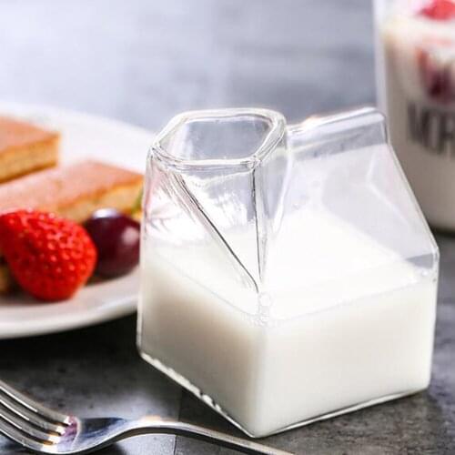 High Temperature Resistant Transparent Glass Milk Box Creative Juice Cup Small House Model Milk Microwave Oven Heating JU0137