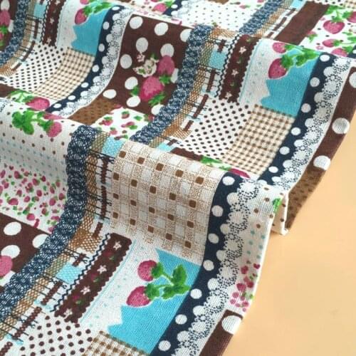 Retro Cotton Linen Fabric Printed Strawberry Curtain Tablecloth Cloth For DIY Sewing Placemat,Bags Material