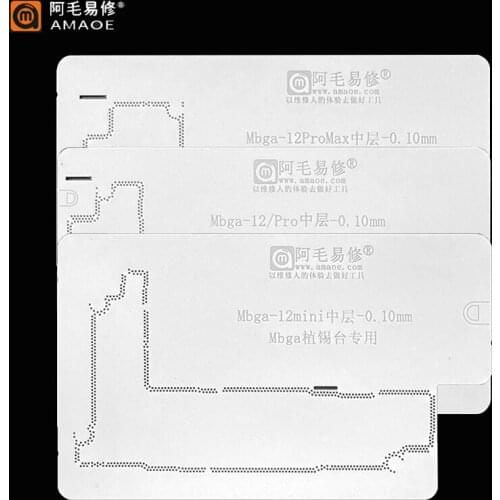 Amaoe Middle Layer BGA Stencil Reballing For iPhone 12/12Pro/12mini/12Pro Max Tin Planting Net Heating Template 0.1mm Thickness