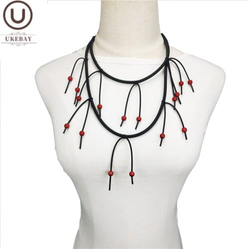 UKEBAY New Tassel Pendant Necklace Women Rubber Jewellery Red Pearl Necklaces Gothic Accessories Party Gift Jewelry Wholesale
