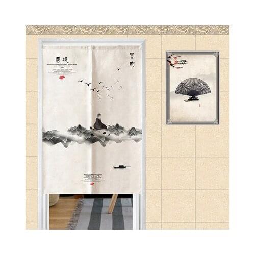 Chinese ink and wash retro door curtain cloth art porch retro living room bedroom decorative partition Zen half curtain