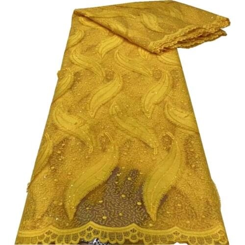 Yellow Nigerian Lace Fabric African Tulle Lace Fabric French Lace Fabric 2021 High Quality 5 Yards For Party Dress DP-120