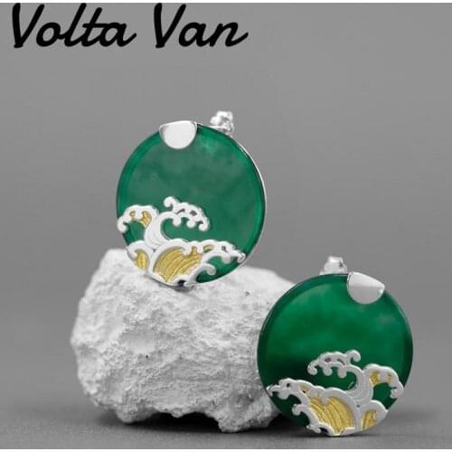Volta Van Agate Stud Earrings 925 Sterling Silver 2021 New Elegant Round Trendy Waves Classic Concise Jewelry Silver Earrings
