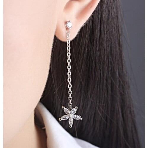 Hot Sale Design Fashion Jewelry New Flower Shiny Zircon 925 Sterling Silver Long Stud Earrings for Women Gift Wholesale