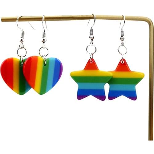 1pair Earrings for women Cute Rainbow drop earring Flatback Love Striped Star Heart Birthday Party Gift Girls Teens Jewelry