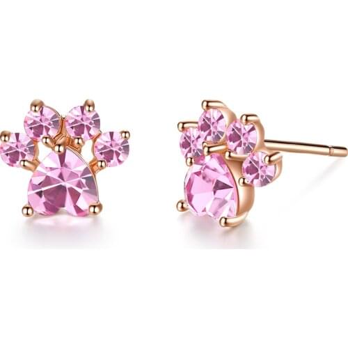 2021 New Pink Cute Cat Claw Pink Ladies Earrings Vintage Piercing Personality Jewelry Fashion Simple Zircon Boucle Oreille Femme