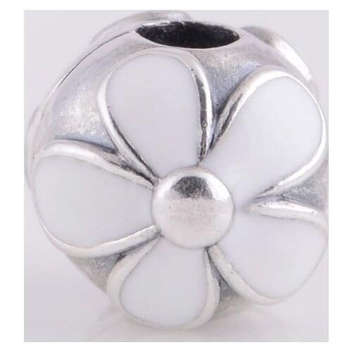 Original 925 Sterling Silver Enamel Flower White Cherry Blossom Lock Clip Stopper Charm Beads For Women Fits Pandora Bracelets