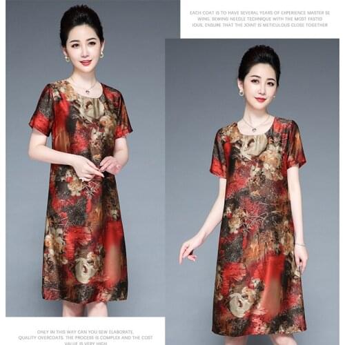 Silk dress female 100% mulberry silk Hangzhou silk womens loose large size middle-aged elderly fat mother Retro dress vvv