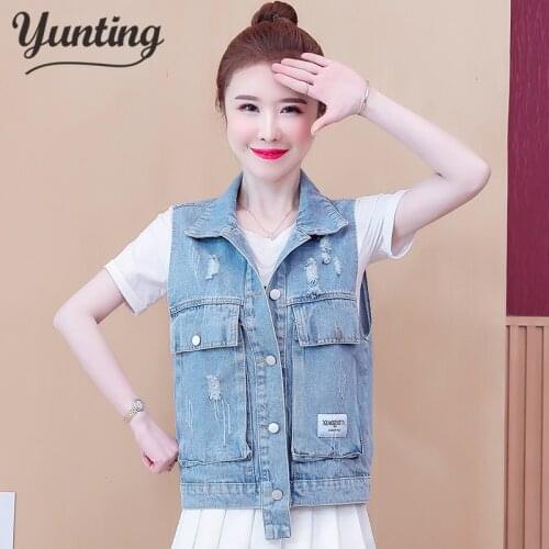 Spring Denim Vest Women Casual Colete Coat Vintage Cardigan Jean Sleeveless Turn-down Collar Breasted brand Woman Clothing