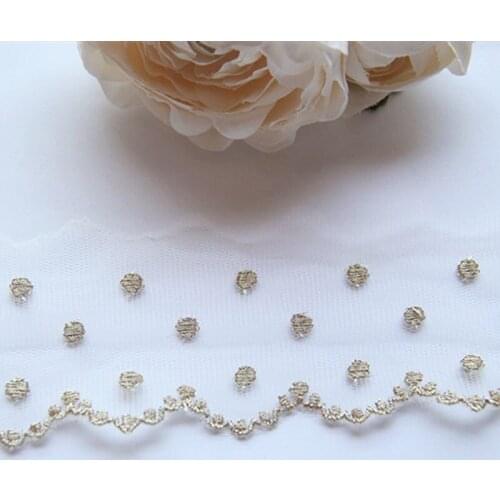 Gold Embroidery Lace Dots Embroidered Mesh Lace Scalloped Lace Sewing Garment Accessories 6cm