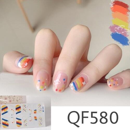 14Pcs /sheet False Nail Stickers Rainbow Gradient Graffiti ColorFull Nail Cover Nail Wraps Self Adhesive Nail Art Decoration