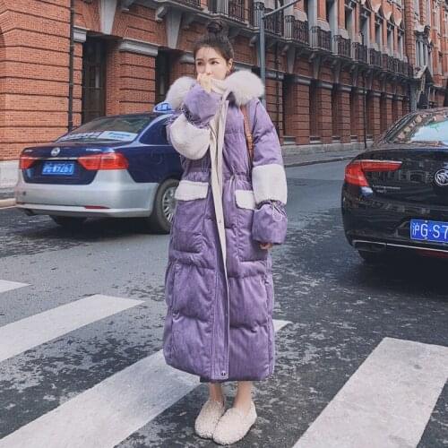2021 Winter Coat Women Purple Long Woman Parkas Warm Big Fur Collar Hooded Jacket Womens Clothing Down Cotton Coats New WPY4052