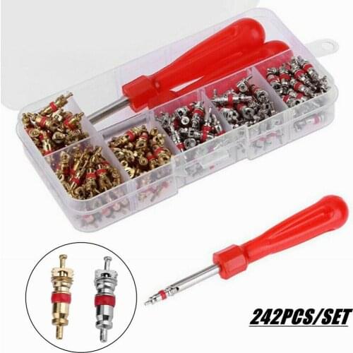 242PCS Car Air Conditioning R134a Tire Valve Core Universal Assortment Kit w/Remover For Auto A/C Repair parts Replacement