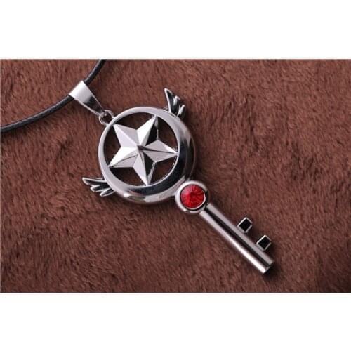 Anime Card Captor Sakura Silvery Necklaces The Clow Magic Star Wand Metal Crystal Cosplay Costumes Props Pendant Necklace