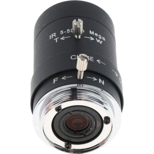 CCTV Industrial Camera Varifocal 5-50mm Manual IRIS Zoom CS Mount Lens Format 1/3'' (Black)