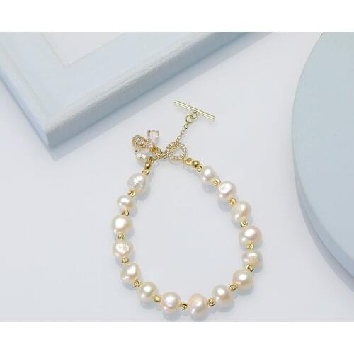 Apis Florea Naturnal Freshwater Baroque Pearl Bracelet Jewelry for Women Fashion White Color 7-8mm Party /Birthday Charm Gift