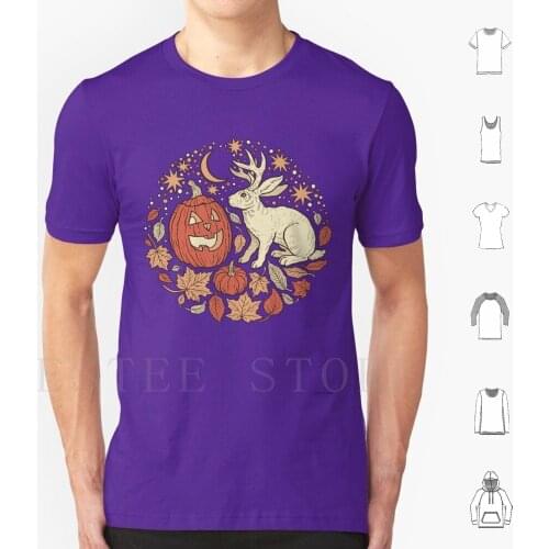 Halloween Friends | Autumn Palette T Shirt Men Cotton 6xl Jackalope Jack O Lantern Halloween Pumpkin Jack Lantern Leaves Fall