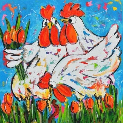 ArtBack 5d diy diamond painting watercolor chicken pattern full square diamond embroidery 3d full round drill three chicken