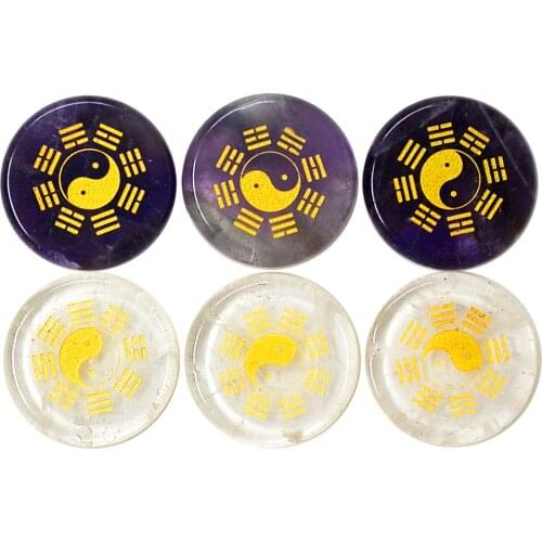 6pcs Yin Yang Bagua Purple & White Healing Crystal Ornaments Stones Reiki Set W4298