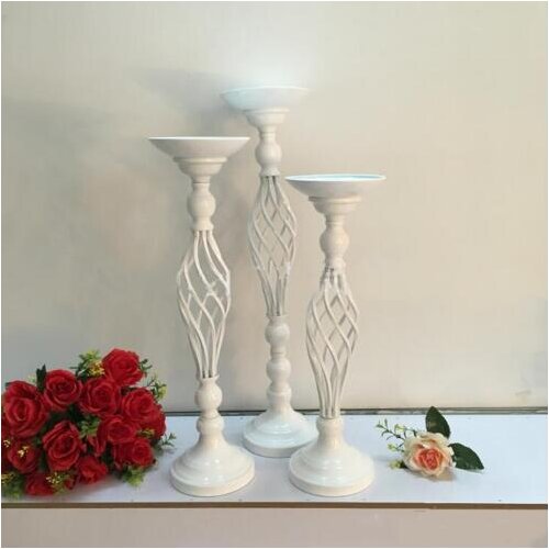 Creative Hollow White Candle Holders Wedding Table Road Lead Flower Rack Home And Hotel Vases Decoration 1 Lot = 10 PCS