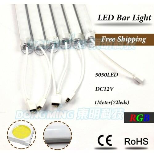 Best Price! 5pcs led rigid strip 72leds 12V SMD 5050 1m led bar light rgb 100cm with U aluminum profile PC milky/clear cover