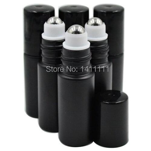 Refillable Thick 5ml Empty Roll on Glass Bottle Frosted BLACK for Essential Oil Perfume Bottle Metal Roller Ball 800pcs/lot