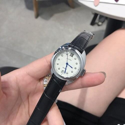 Fashion Diamond Quartz Watch Stainless Steel Material Imported Movement Leather Strap Original Clasp Womens Watches 35mm reloj