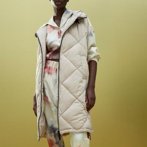 Trendy Casual Hooded Vests Women Vogue Zipper Argyle Straight Coats Women Vogue Beige Pockets Loose Long Vests Female Ladies