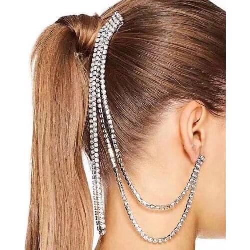 Fashion women Rhinestone shiny long Tassel Earrings hairpin trend double long crystal earrings hairpin Jewelry Party Gift