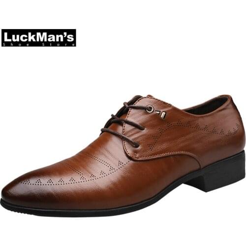2019 New Men Leather Shoes Fashion Dress Business Shoes Lace Up Men Formal Oxfords Shoes for Wedding Men Shoes Male Footwear