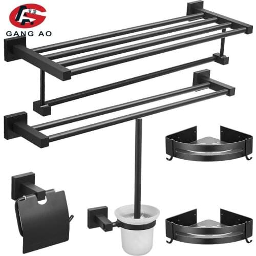 Bathroom Hardware Set Black Hook Towel Bars Shelf Towel Hanger Aluminum Bathroom Accessories Towel Rack Towel Ring Toilet Brush