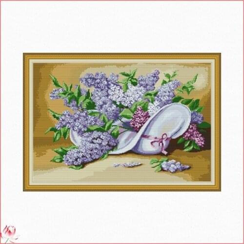Joy Sunday Lilac Counted Cross Stitch Kits Printed Canvas Embroidery Needlework Sets 11CT 14CT DIY Needlework Wall Paintings